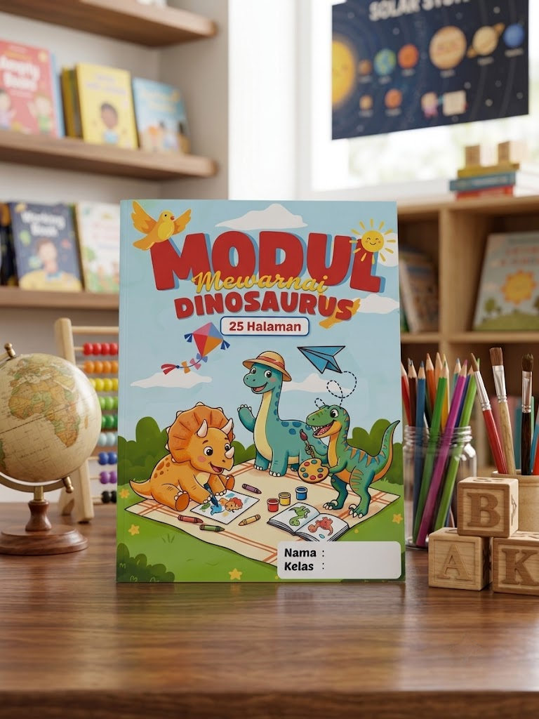 Buku Modul Mewarnai Dinosaurus 25 Halaman / Buku Aktivitas Anak Paud TK
